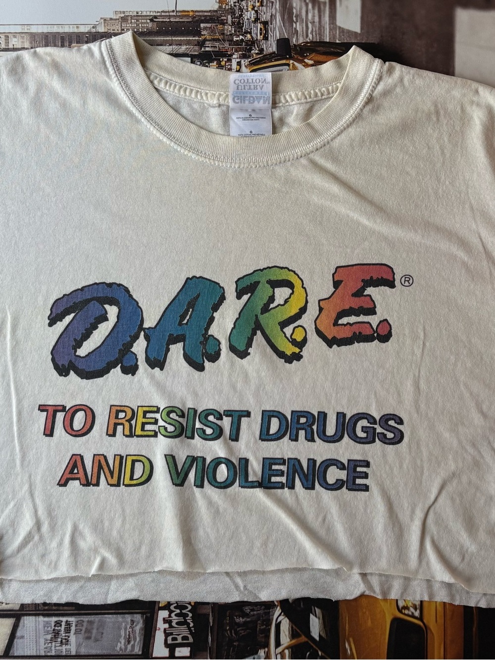 Vintage D.A.R.E. Rainbow Logo White Cropped Tee